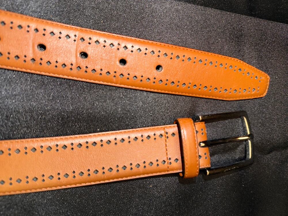 Brooks Brothers Men's Perforated Italian Leather Dress Belt Tan Cognac Sz 36